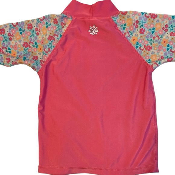 Vibrant Pink Rashguard with Floral Sleeves and High Collar - Picture 4 of 5